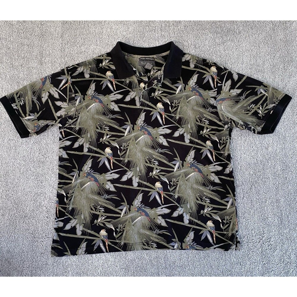 Van Huesen Men's Double Mercerized Polo Shirt Short Sleeve Tropical Sz Medium